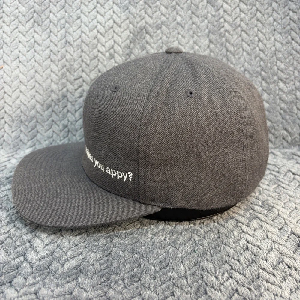 Chick-fil-A Yupoong Snapback Hat Grey What Makes You Appy Flat Bill Cap 0651